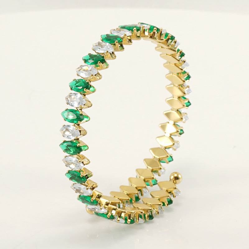 Braccialetto geometrico aperto con strass