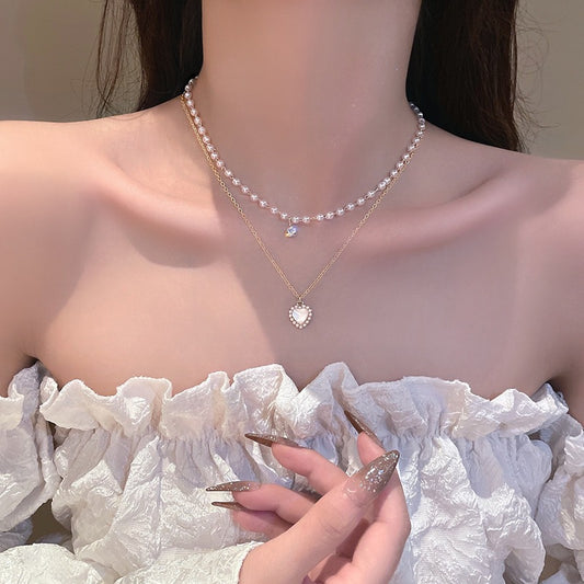 Collana Cuore Opale e Perla