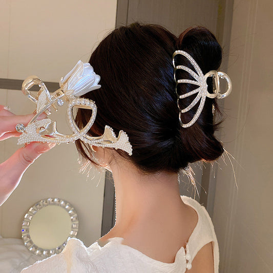 Fermaglio capelli con farfalla e tulipano