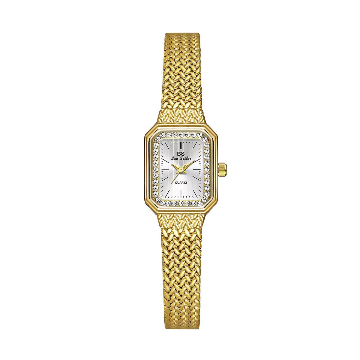 Orologio quadrato a mesh dorato