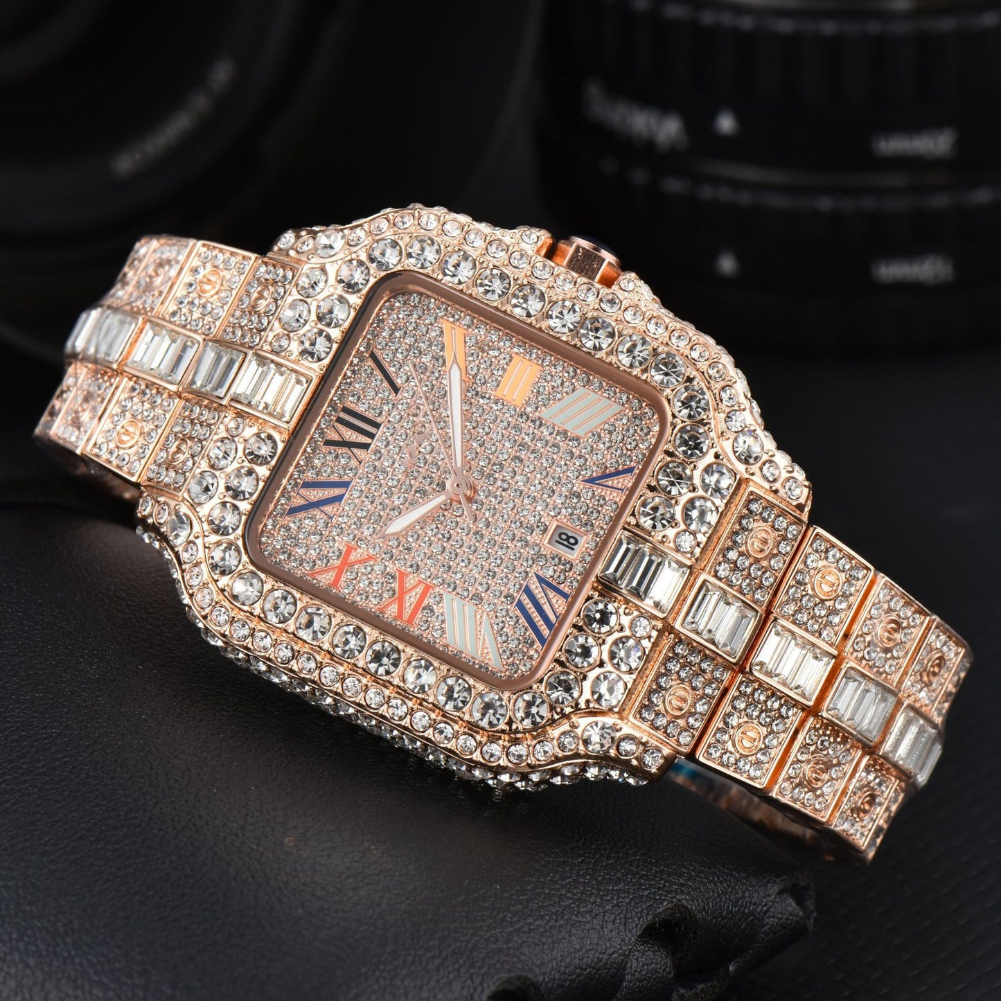 Orologio quadrato con cristalli da uomo