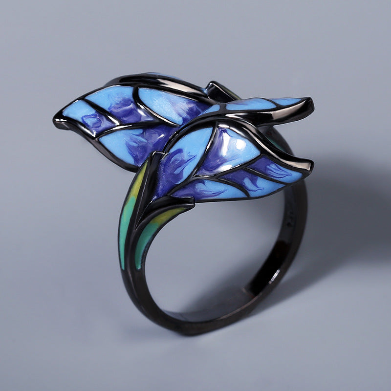 Anello fiore con smalto e strass