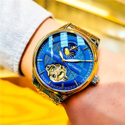 Orologio meccanico scheletrato da uomo luminoso