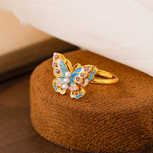 Anello farfalla smalto degradé e perla