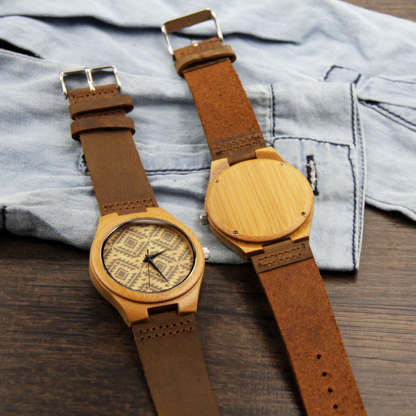 Orologio pelle cinturino bambù