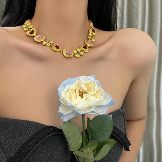 Collana cuore fiore stile retrò