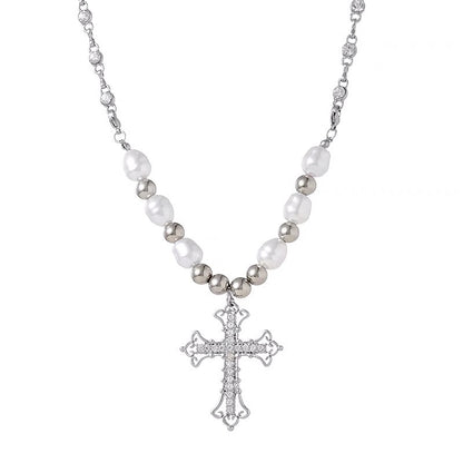Collana croce perle catena