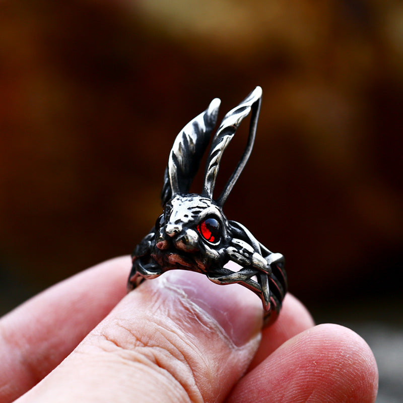 Anello zodiacale coniglio d'acciaio