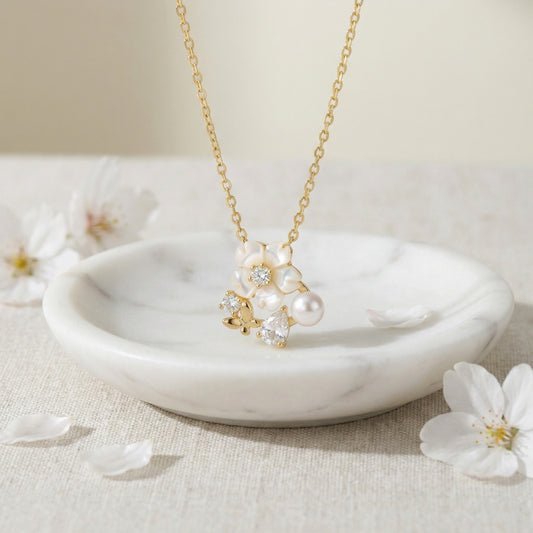 Collana argento fiore madreperla