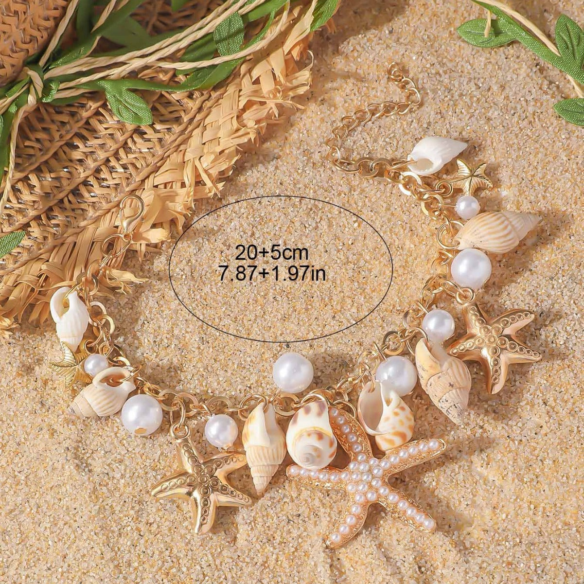 Cavigliera conchiglie bohemien con perle