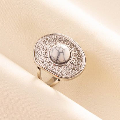 Anello geometrico retrò acciaio inox