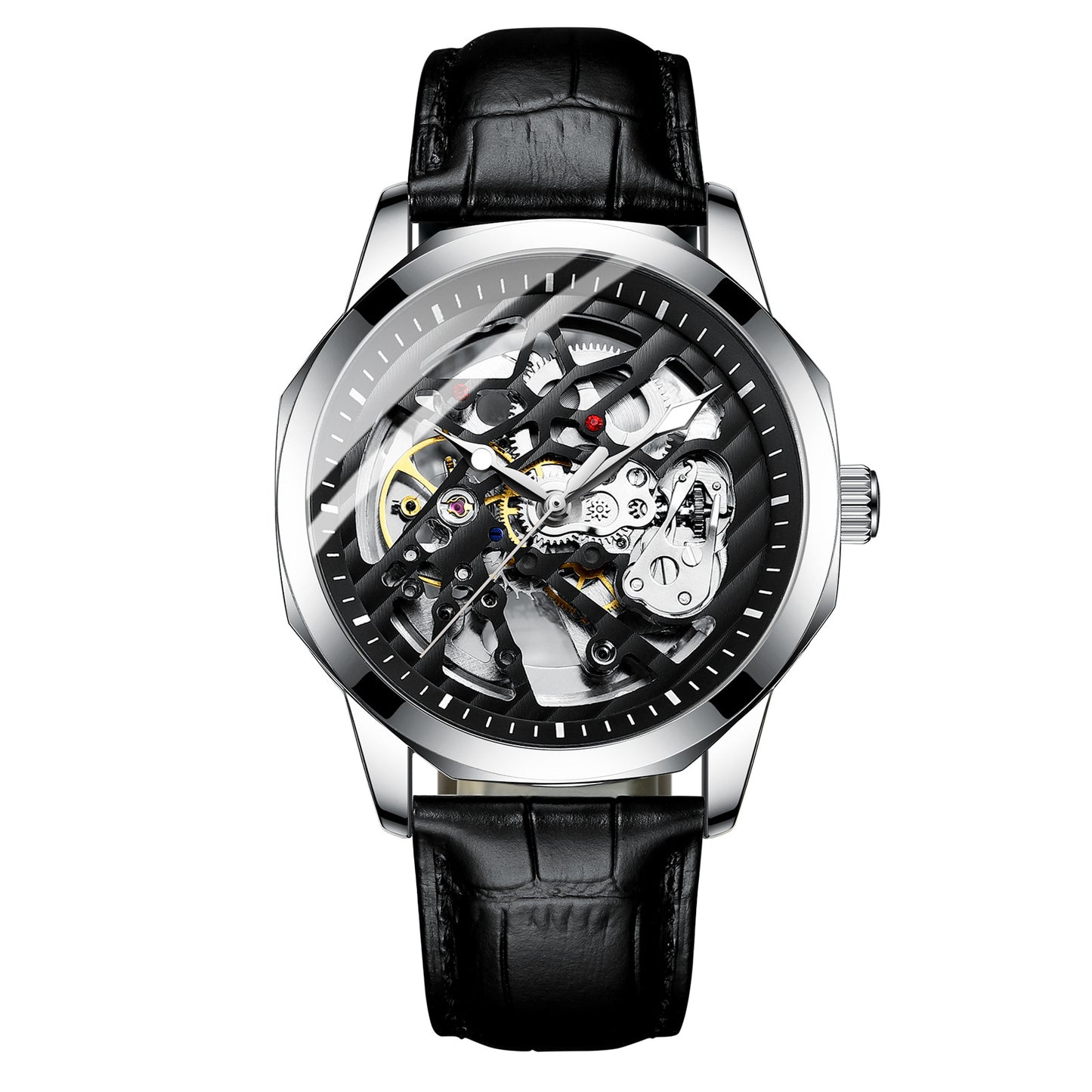 Orologio meccanico automatico uomo con quadrante scheletrato