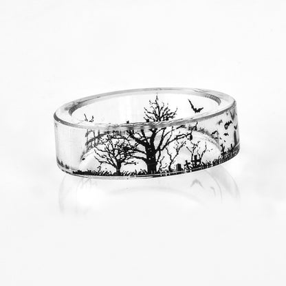 Anello resina paesaggio bianco e nero