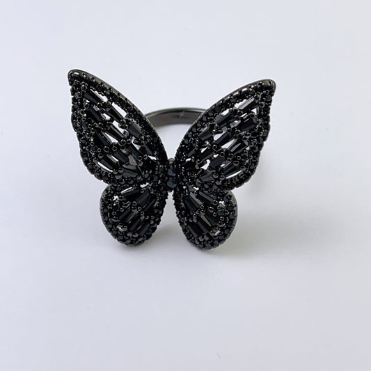 Anello farfalla nera zircone