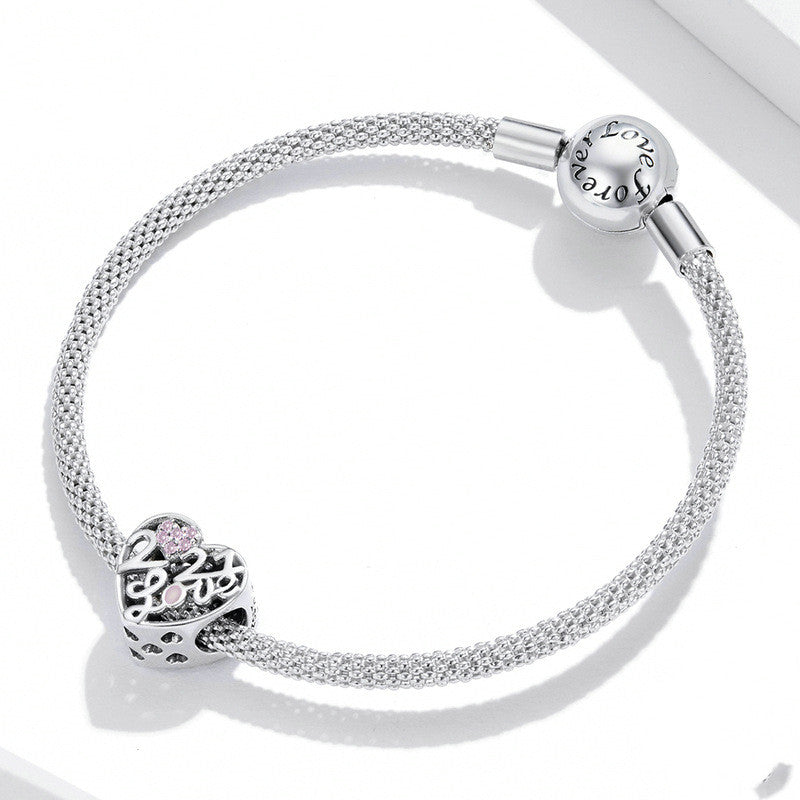 Braccialetto perline argento amore