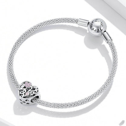 Braccialetto perline argento amore