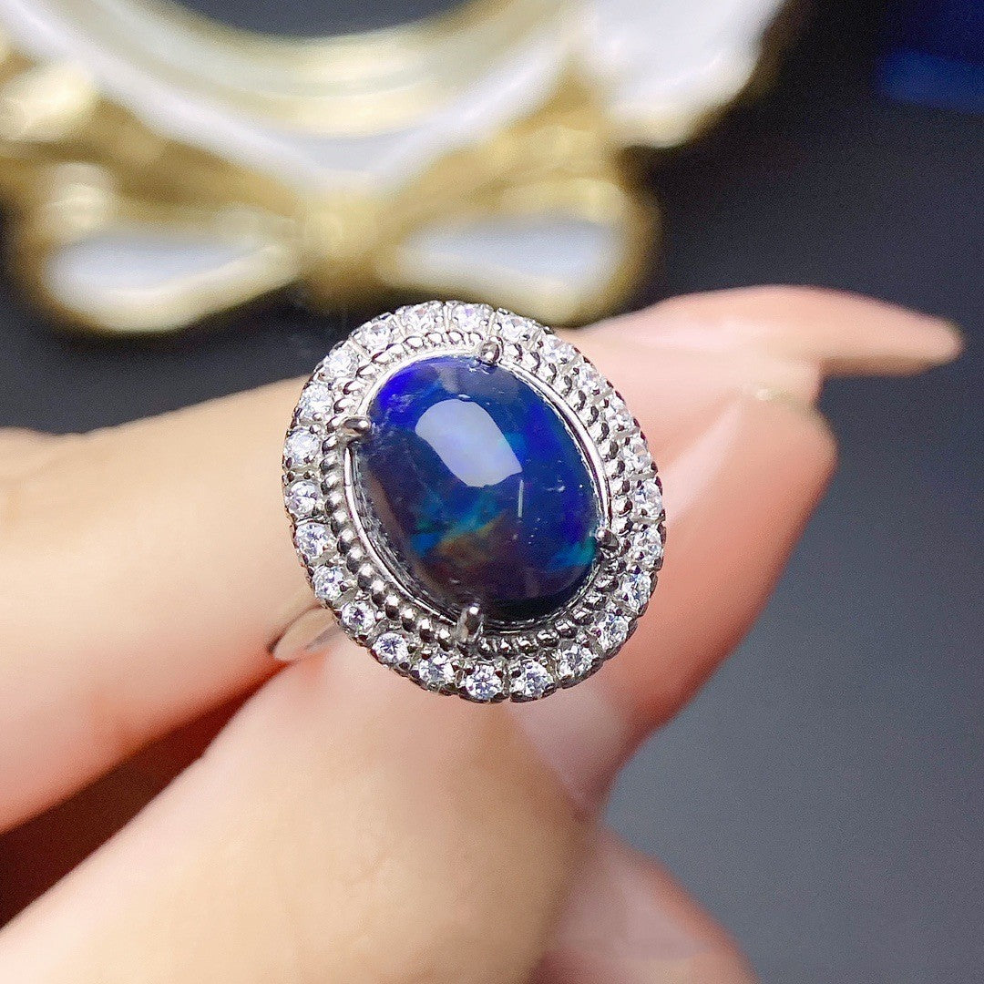 Anello in opale nero naturale