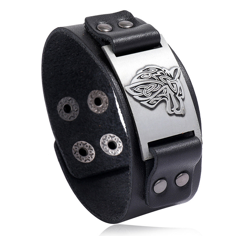 Bracciale vichingo pelle testa di lupo
