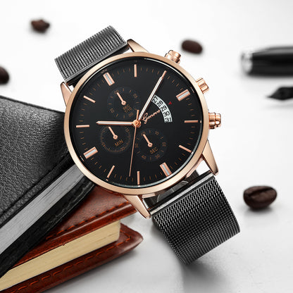 Orologio calendario mesh acciaio