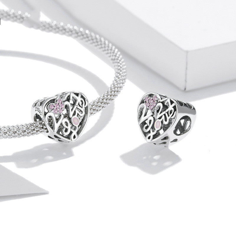 Braccialetto perline argento amore
