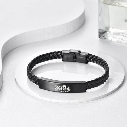 Bracciale pelle intrecciata acciaio titanio da uomo