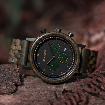 Orologio legno tre quadranti sei perni