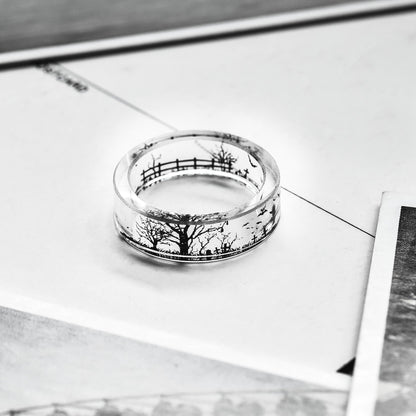Anello resina paesaggio bianco e nero