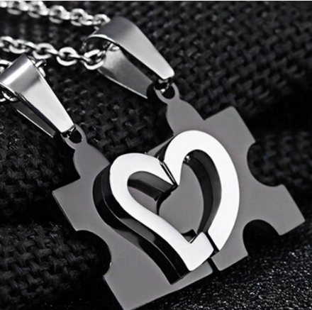 Collana acciaio cuore puzzle