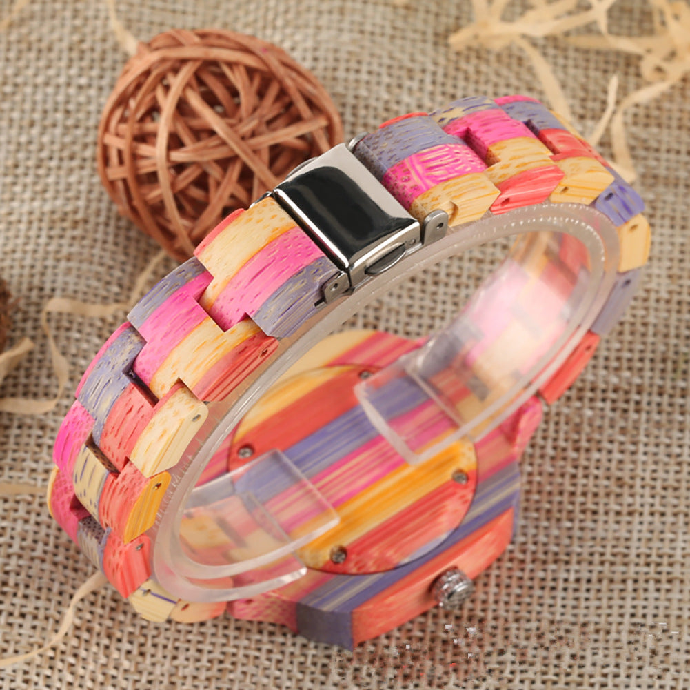 Orologio bambù multicolore