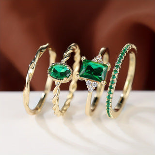 Set anelli diamanti a smeraldi