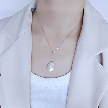 Collana perla barocca bottone argento