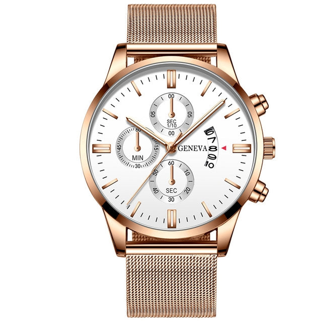 Orologio calendario quarzo mesh