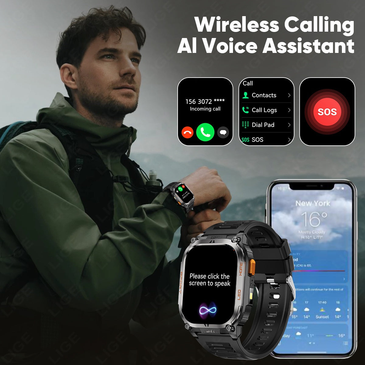 Smartwatch schermo grande con Bluetooth