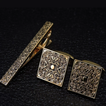 Set gemelli fiore di rosa e fermagravatta