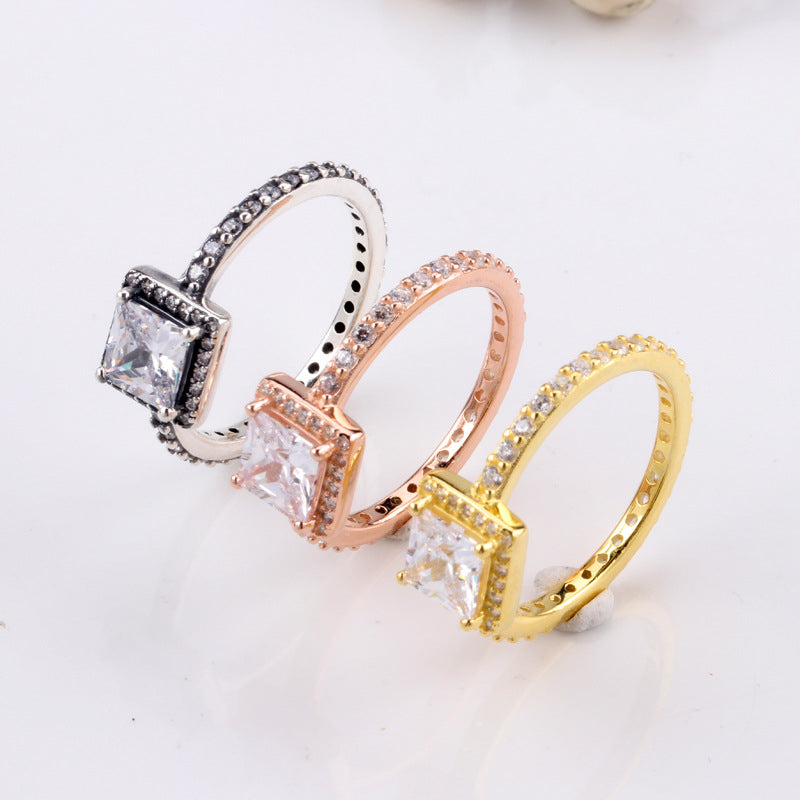 Anello zircone quadrato da donna in rame