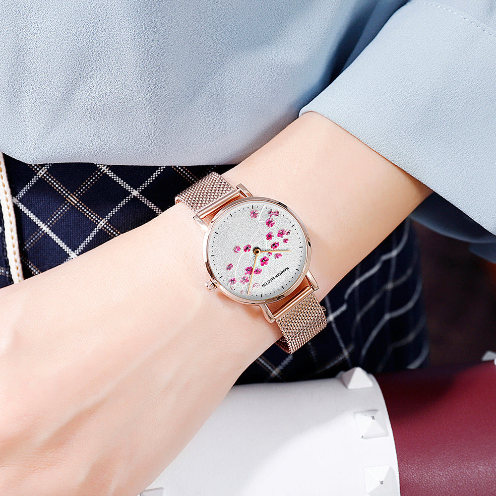 Orologio oro rosa fiore di prugna