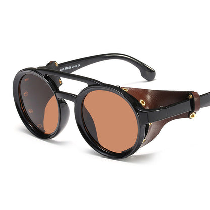 Occhiali da sole rotondi steampunk pelle