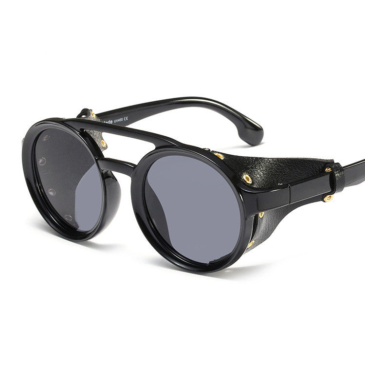 Occhiali da sole rotondi steampunk pelle