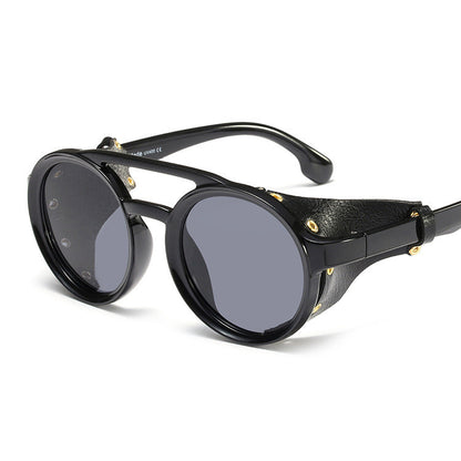 Occhiali da sole rotondi steampunk pelle