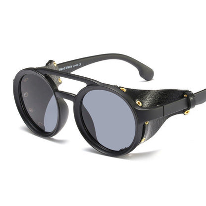 Occhiali da sole rotondi steampunk pelle