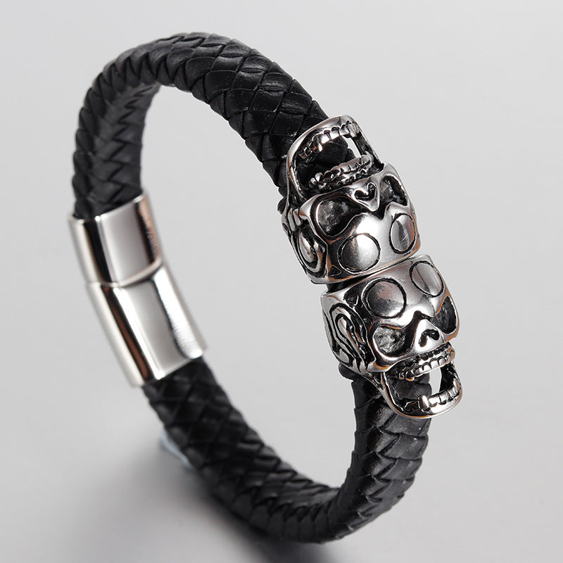 Bracciale pelle teschio retrò