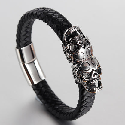 Bracciale pelle teschio retrò