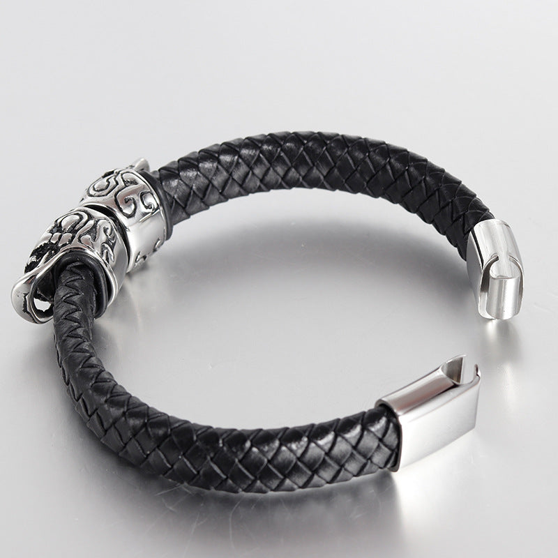 Bracciale pelle teschio retrò