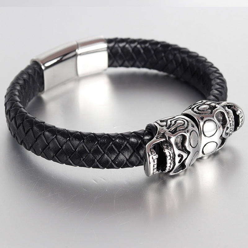 Bracciale pelle teschio retrò