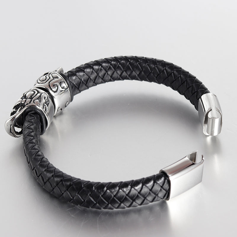 Bracciale pelle teschio retrò