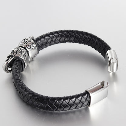 Bracciale pelle teschio retrò