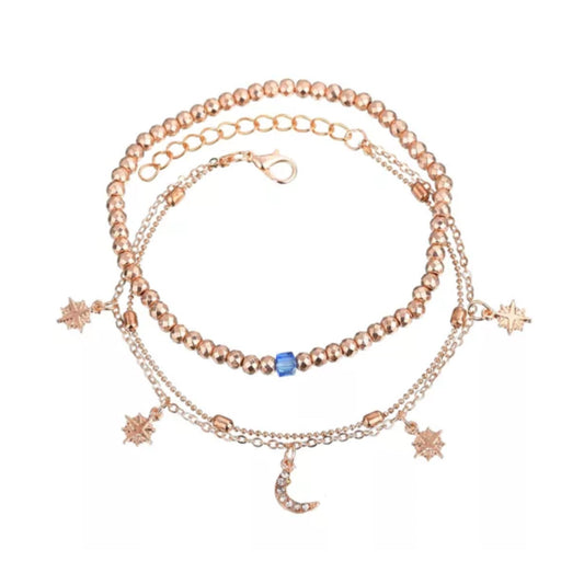 Cavigliera stella luna con perle