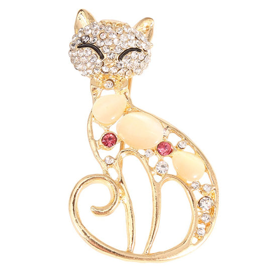 Spilla gatto dorato con diamante