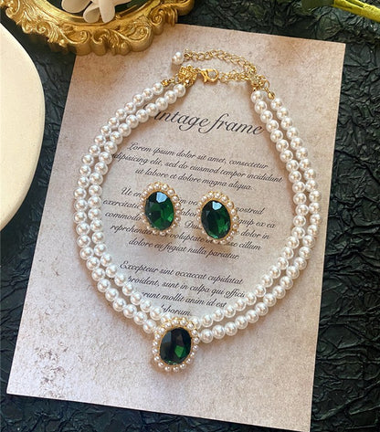 Collana smeraldo perla vintage