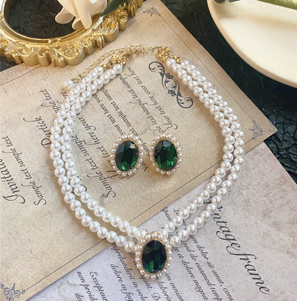 Collana smeraldo perla vintage